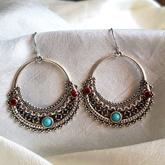 Boho Gypsy Sisters Jewelry - Boho Gypsy Chandelier Earrings Turquoise /Silver